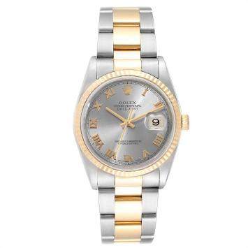 Pre Owned Rolex Slate 18K Yellow Gold and Stainless Steel Datejust 16233 Men's Wristwatch 36MM