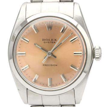 Pre Owned Rolex Orange Stainless Steel Oyster Precision Mechanical 6426 Men's Wristwatch 35 MM