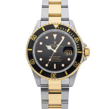 Pre Owned Rolex Black 18k Yellow Gold And Stainless Steel Submariner Date 16613 Men's Wristwatch 40 MM