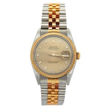Pre Owned Rolex Champagne 18K Yellow Gold & Stainless Steel Diamond Datejust 16233 Men's Wristwatch 36 mm