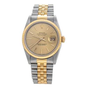 Pre Owned Rolex Champagne 18K Yellow Gold & Stainless Steel Datejust 16233 Automatic Unisex Wristwatch 36 mm
