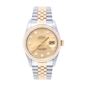 Pre Owned Rolex Champagne 18K Yellow Gold & Stainless Steel Diamonds Datejust 16233 Automatic Men's Wristwatch 36 mm