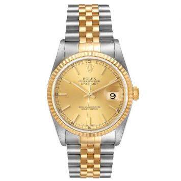 Pre Owned Rolex Champagne 18k Yellow Gold And Stainless Steel Datejust 16233 Men's Wristwatch 36 MM