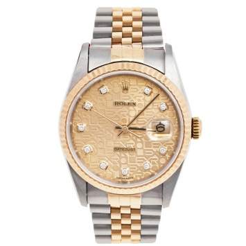 Pre Owned Rolex Champagne 18k Yellow Gold and Stainless Steel Diamonds 16233 Series Datejust Wristwatch 36 mm