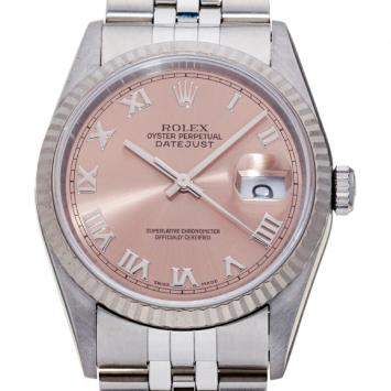 Pre Owned Rolex Pink 18K White Gold And Stainless Steel Datejust 16234 Men's Wristwatch 36 MM