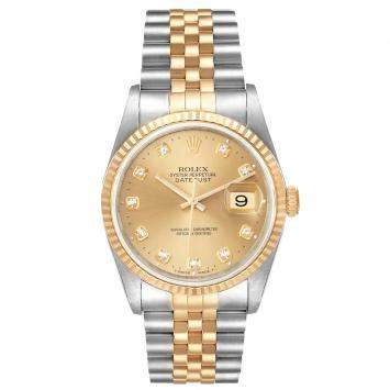 Pre Owned Rolex Champagne Diamonds 18K Yellow Gold And Stainless Steel Datejust 16233 Men's Wristwatch 36 MM