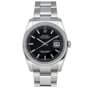 Pre Owned Rolex Black 18K White Gold And Stainless Steel Datejust 116234 Men's Wristwatch 36 MM