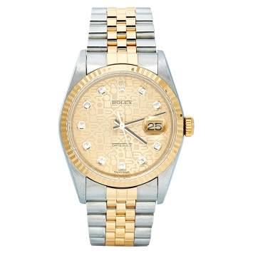 Pre Owned Rolex Champagne Diamonds 18K Yellow Gold And Stainless Steel Datejust 16233 Men's Wristwatch 36 mm