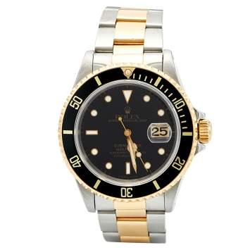 Pre Owned Rolex Black 18K Yellow Gold And Stainless Steel Submariner 16613 Men's Wristwatch 40 mm