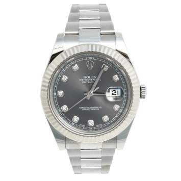 Pre Owned Rolex Rhodium Diamond 18K White Gold Stainless Steel Datejust 116334 Men's Wristwatch 41 mm