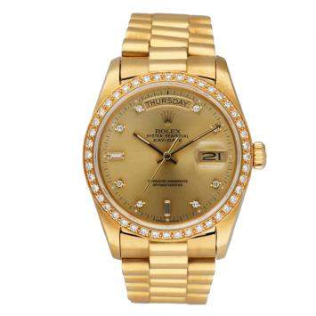Pre Owned Rolex Champagne 18K Yellow Gold and Diamond Day Date President 18048 Men's Wristwatch 36 mm