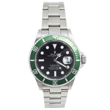 Pre Owned Rolex Black Stainless Steel Submariner Kermit 16610LV Men's Wristwatch 40 MM