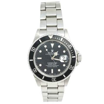 Pre Owned Rolex Black Stainless Steel Submariner 168000 Men's Wristwatch 40 MM