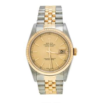 Pre Owned Rolex Champagne 18k Yellow Gold And Stainless Steel Datejust 16233 Men's Wristwatch 36 MM