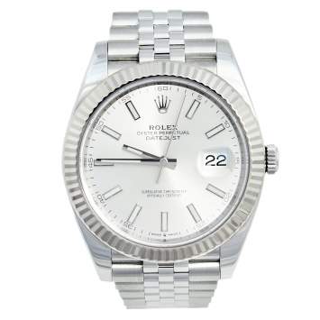 Pre Owned Rolex Silver 18K White Gold And Stainless Steel Datejust 126334 Men's Wristwatch 41 MM