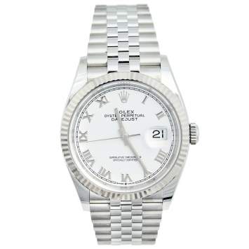 Pre Owned Rolex White 18K White Gold Stainless Datejust 126234 Men's Wristwatch 36 mm