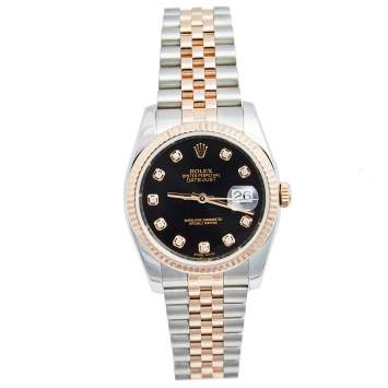 Pre Owned Rolex Black Diamond 18k Rose Gold Stainless Steel 116231 Women's Wristwatch 36 mm