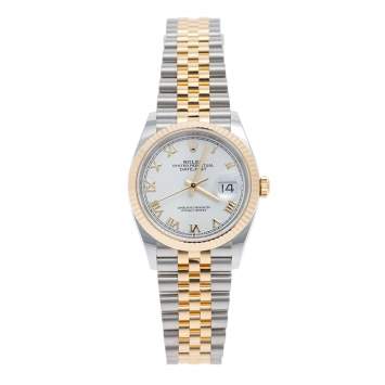Pre Owned Rolex White 18k Yellow Gold Stainless Steel Datejust 126233 Men's Wristwatch 36 mm