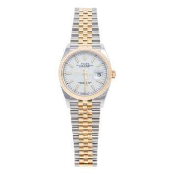 Pre Owned Rolex White 18k Yellow Gold Stainless Steel Datejust 126233-0019 Men's Wristwatch 36 mm
