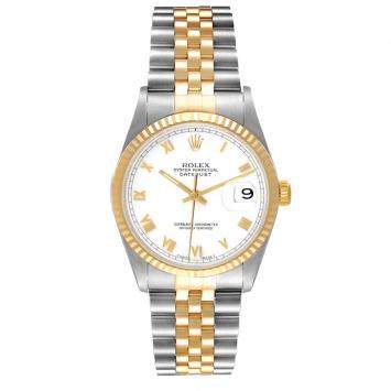 Pre Owned Rolex White 18K Yellow Gold And Stainless Steel Datejust 16233 Men's Wristwatch 36 MM