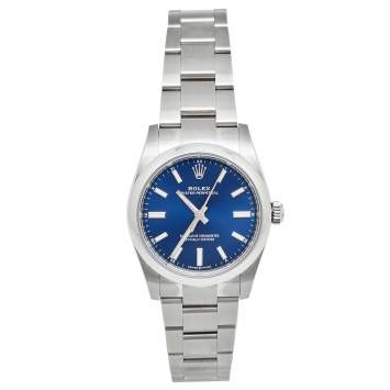 Pre Owned Rolex Blue Stainless Steel Oyster Perpetual 124200 Women's Wristwatch 34 mm