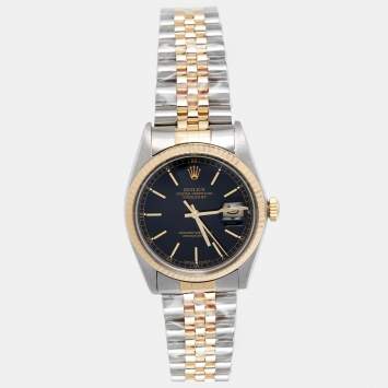 Pre Owned Rolex Black 18K Yellow Gold and Stainless Steel Datejust 16013 Men's Wristwatch 36MM