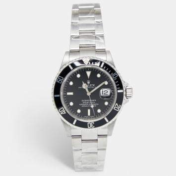 Pre Owned Rolex Black Stainless Steel Submariner 16610 Men's Wristwatch 40 mm