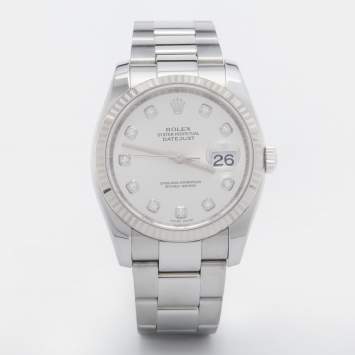 Pre Owned Rolex Silver 18K White Gold Oystersteel Diamond Datejust 116234 Men's Wristwatch 36 mm