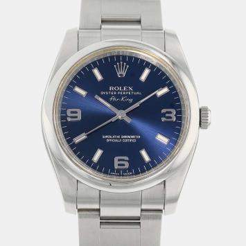 Pre Owned Rolex Blue Stainless Steel Air King 114200 Men's Wristwatch 34 mm