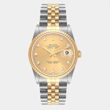 Pre Owned Rolex Champagne Diamond 18k Yellow Gold And Stainless Steel Datejust 16233 Automatic Men's Wristwatch 36 mm