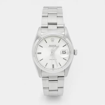 Pre Owned Rolex Silver Stainless Steel Oyster Date Precision 6694 Men's Wristwatch 35 mm