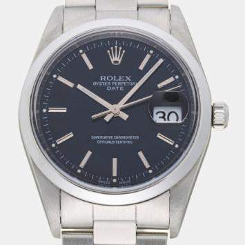 Pre Owned Rolex Black Stainless Steel Oyster Perpetual Date 15200 Automatic Men's Wristwatch 34 mm