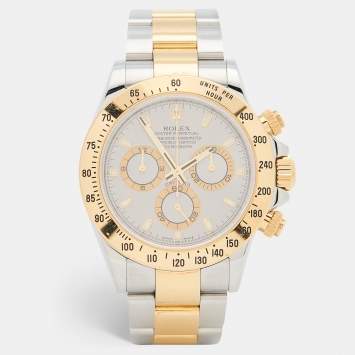 Pre Owned Rolex Slate 18K Yellow Gold Stainless Steel Cosmograph Daytona 116523 Men's Wristwatch 40 mm