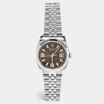Pre Owned Rolex Bronze 18k White Gold Stainless Steel Datejust 116234-0158 Unisex Wristwatch 36 mm