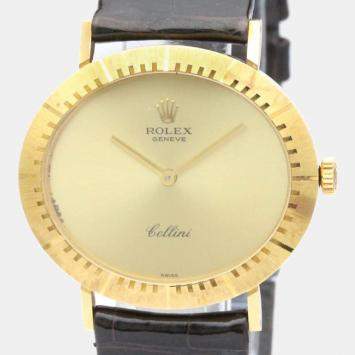 Pre Owned Rolex Champagne 18k Yellow Gold Cellini 4083 Men's Wristwatch 32 mm