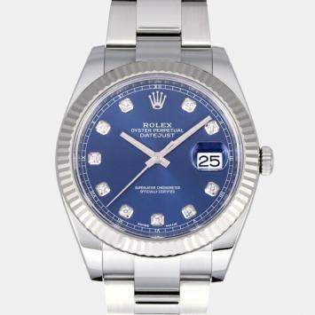 Pre Owned Rolex Blue Diamond 18k White Gold And Stainless Steel Datejust 126334 Automatic Men's Wristwatch 41 mm