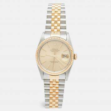 Pre Owned Rolex Champagne 18k Yellow Gold Stainless Steel Datejust 16233 Men's Wristwatch 36 mm