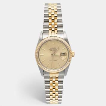 Pre Owned Rolex Champagne 18k Yellow Gold Stainless Steel Datejust 16233 Men's Wristwatch 36 mm