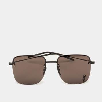 Pre Owned Saint Laurent Black SL 312M Cassandre Square Sunglasses