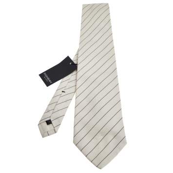 Pre Owned Yves Saint Laurent Rive Gauche Cream Striped Silk Tie