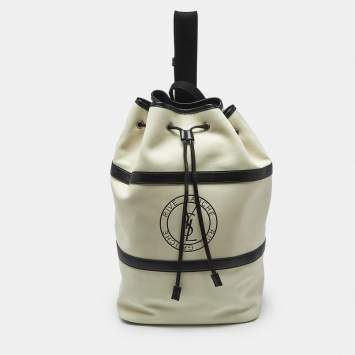 Saint Laurent Cream/Black Nubuck and Leather Rive Gauche Sling Bag