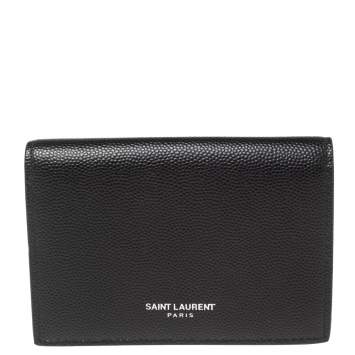 Pre Owned Saint Laurent Black Textured Leather Business Card Holder