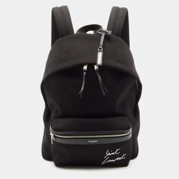 Pre Owned Saint Laurent Black Canvas Logo Embroidered City Backpack