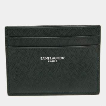 Saint Laurent Dark Green Leather Logo Card Holder
