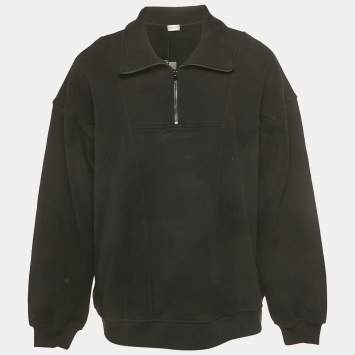 Pre Owned جاكيت سان لوران باريس قطيفة قطن بسحاب أسود مقاس كبير (لارج)