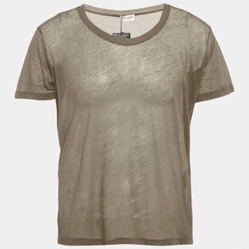 مملوكة مسبقًا Saint Laurent Paris Grey Jersey Sheer T-Shirt M