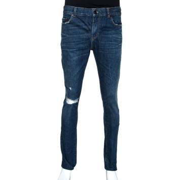Pre Owned Saint Laurent Paris Indigo Faded Effect Denim Distressed Skinny Jeans S