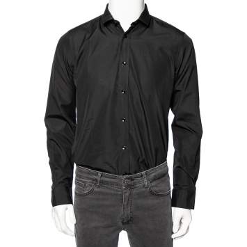 Pre Owned Saint Laurent Paris Black Cotton Button Front Long Sleeve Shirt M 