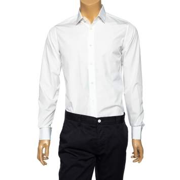 Pre Owned Saint Laurent White Cotton Button Front Long Sleeve Shirt S