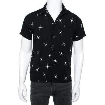 Pre Owned Saint Laurent Black Shooting Stars Printed Baseball Shirt XS